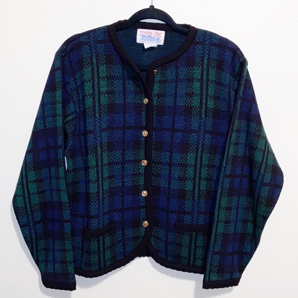 Vintage Sweaters - Vintage Tally Ho Plaid cardigan sweater Medium